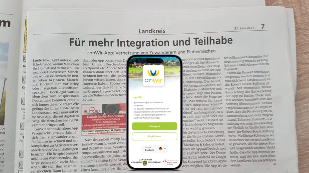 conWir App Zeitungsartikel